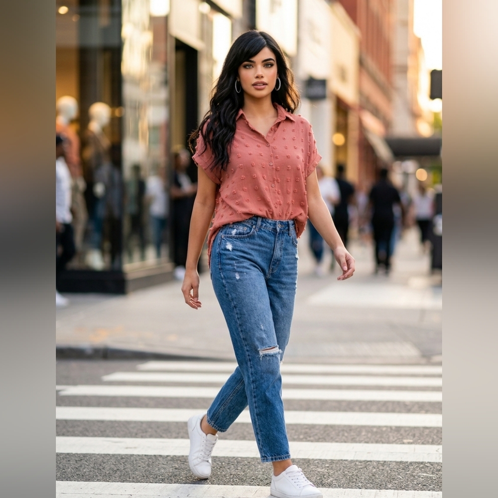 Stylish Coral Button Down Shirt for Women